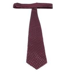 Pre Owned Ermenegildo Zegna Red Geometric Patterned Jacquard Silk Tie