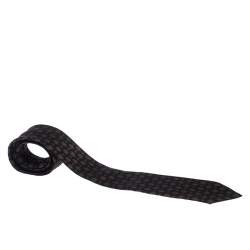 Pre Owned Ermenegildo Zegna Couture Black Floral Motif Jacquard Silk Tie