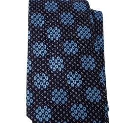 Pre Owned Ermenegildo Zegna Blue Geometric Patterned Jacquard Silk Tie