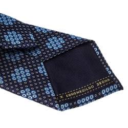 Pre Owned Ermenegildo Zegna Blue Geometric Patterned Jacquard Silk Tie