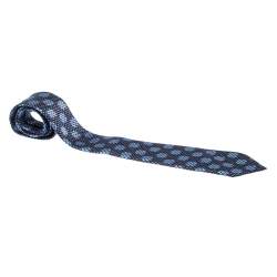 Pre Owned Ermenegildo Zegna Blue Geometric Patterned Jacquard Silk Tie