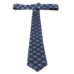 Pre Owned Ermenegildo Zegna Blue Geometric Patterned Jacquard Silk Tie