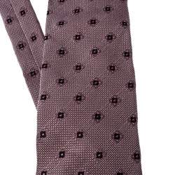 Pre Owned Ermenegildo Zegna Couture Pink Geometric Patterned Jacquard Silk Tie