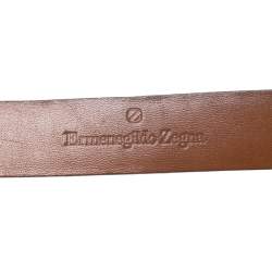 Pre Owned حزام ايرمنيجيلدو زينيا جلد نقش تمساح بني مقاس 120 سم