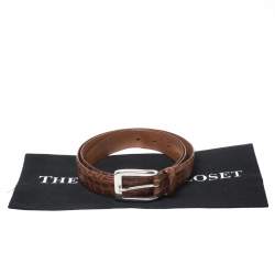 Pre Owned حزام ايرمنيجيلدو زينيا جلد نقش تمساح بني مقاس 120 سم