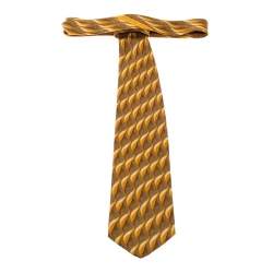 Ermenegildo Zegna Vintage Yellow Leaf Print Silk Tie
