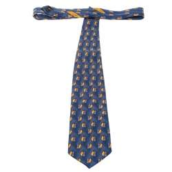 Pre Owned ربطة عنق ايرمينجيلدو زيغنا فينتدج حرير مطبوع نقشة تجريدية أزرق 