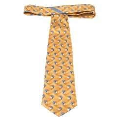 Pre Owned ربطة عنق ايرمينجيلدو زينيا فينتدج حرير مطبوع نقوش تجريدية أصفر