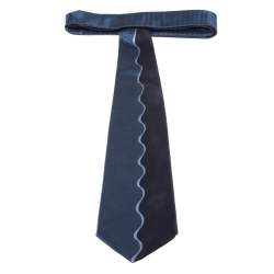 Pre Owned Ermenegildo Zegna Vintage Navy Blue Solid and Striped Silk Tie