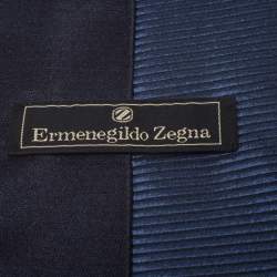 Pre Owned Ermenegildo Zegna Vintage Navy Blue Solid and Striped Silk Tie