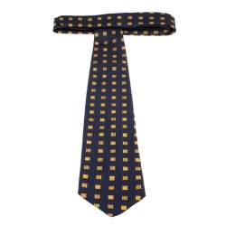 Pre Owned Ermenegildo Zegna Vintage Navy Blue Geometric Jacquard Silk Tie