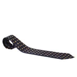 Pre Owned Ermenegildo Zegna Vintage Navy Blue Geometric Jacquard Silk Tie