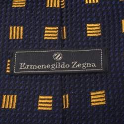 Pre Owned Ermenegildo Zegna Vintage Navy Blue Geometric Jacquard Silk Tie