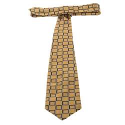 Pre Owned Ermenegildo Zegna Vintage Pale Gold and Blue Geometric Jacquard Silk Tie