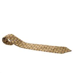 Pre Owned Ermenegildo Zegna Vintage Pale Gold and Blue Geometric Jacquard Silk Tie