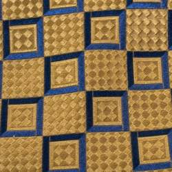 Pre Owned Ermenegildo Zegna Vintage Pale Gold and Blue Geometric Jacquard Silk Tie