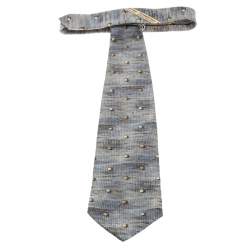Ermenegildo Zegna Vintage Grey Cube Print Silk Tie