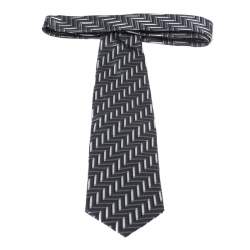 Pre Owned Ermenegildo Zegna Vintage Grey Geometric Patterned Jacquard Silk Tie