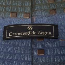 Pre Owned Ermenegildo Zegna Vintage Blue Geometric Foil Print Silk Tie