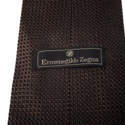 Pre Owned Ermenegildo Zegna Vintage Brown Micro Chequered Jacquard Silk Tie