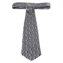Ermenegildo Zegna Vintage Grey geometric Print & Jacquard Silk Tie