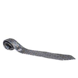 Ermenegildo Zegna Vintage Grey geometric Print & Jacquard Silk Tie