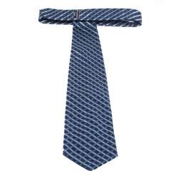 Pre Owned Ermenegildo Zegna Vintage Blue Check Embroidered Silk Tie
