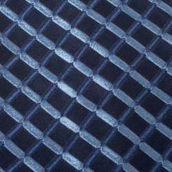 Pre Owned Ermenegildo Zegna Vintage Blue Check Embroidered Silk Tie