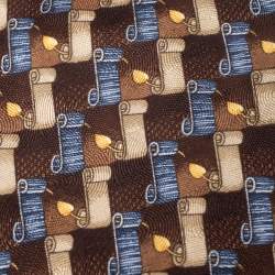 Ermenegildo Zegna Vintage Brown & Blue Scroll Print Silk Tie