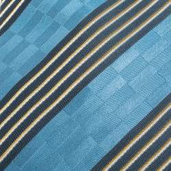Ermenegildo Zegna Couture Blue Diagonal Striped Silk Jacquard Traditional Tie