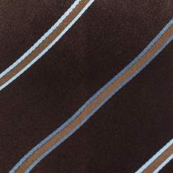 Ermenegildo Zegna Brown Diagonal Striped Traditional Silk Tie