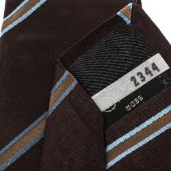 Ermenegildo Zegna Brown Diagonal Striped Traditional Silk Tie