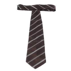 Ermenegildo Zegna Brown Diagonal Striped Traditional Silk Tie