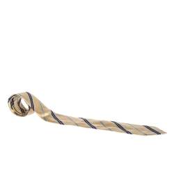 Ermenegildo Zegna Cream Diagonal Striped Traditional Silk Tie