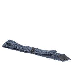 مملوكة مسبقًا Ermenegildo Zegna Navy Blue Diagonal Patterned Silk Jacquard Tie