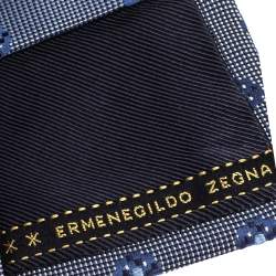 Pre Owned Ermenegildo Zegna Navy Blue Floral Pattern Silk Jacquard Tie