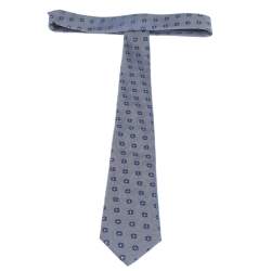 Pre Owned Ermenegildo Zegna Navy Blue Floral Pattern Silk Jacquard Tie