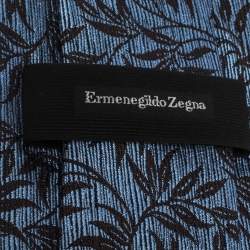 Pre Owned ربطة عنق ايرمنيجيلدو زينيا جاكارد حرير زهور زرقاء