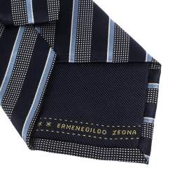 Pre Owned Ermenegildo Zegna Blue Diagonal Striped Silk  Tie