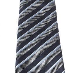 Pre Owned Ermenegildo Zegna Blue Diagonal Striped Silk  Tie
