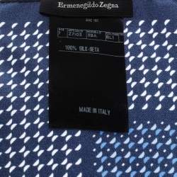 Pre Owned Ermenegildo Zegna Blue Geomteric Printed Silk Pocket Square 