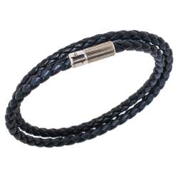 مملوكة مسبقًا Ermenegildo Zegna Two Tone Leather Sterling Silver Double Wrap Bracelet