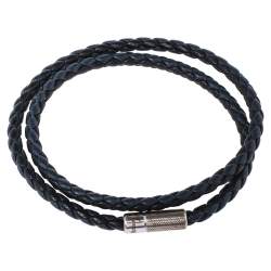 مملوكة مسبقًا Ermenegildo Zegna Two Tone Leather Sterling Silver Double Wrap Bracelet