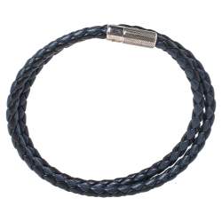 مملوكة مسبقًا Ermenegildo Zegna Two Tone Leather Sterling Silver Double Wrap Bracelet