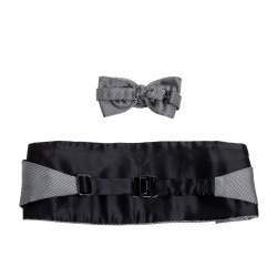 Pre Owned ربطة فيونكة بارور وكومربوند حزام خصر حرير كاروهات أبيض/ أسود