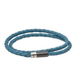 Ermenegildo Zegna Blue Woven Leather Double Wrap Bracelet