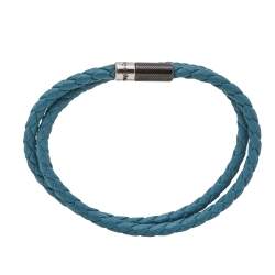 Ermenegildo Zegna Blue Woven Leather Double Wrap Bracelet