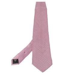 Pre Owned Ermenegildo Zegna Pink Geometric Patterned Silk Tie