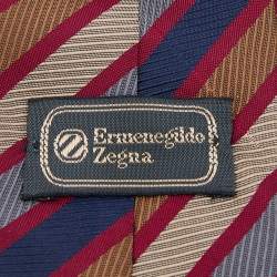 Pre Owned ربطة عنق إرمنيجيلدو زينيا جاكار حرير عنابي مخطط بخطوط مائلة 