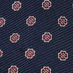 مملوكة مسبقًا Ermenegildo Zegna Navy Blue Floral Motif Silk Tie